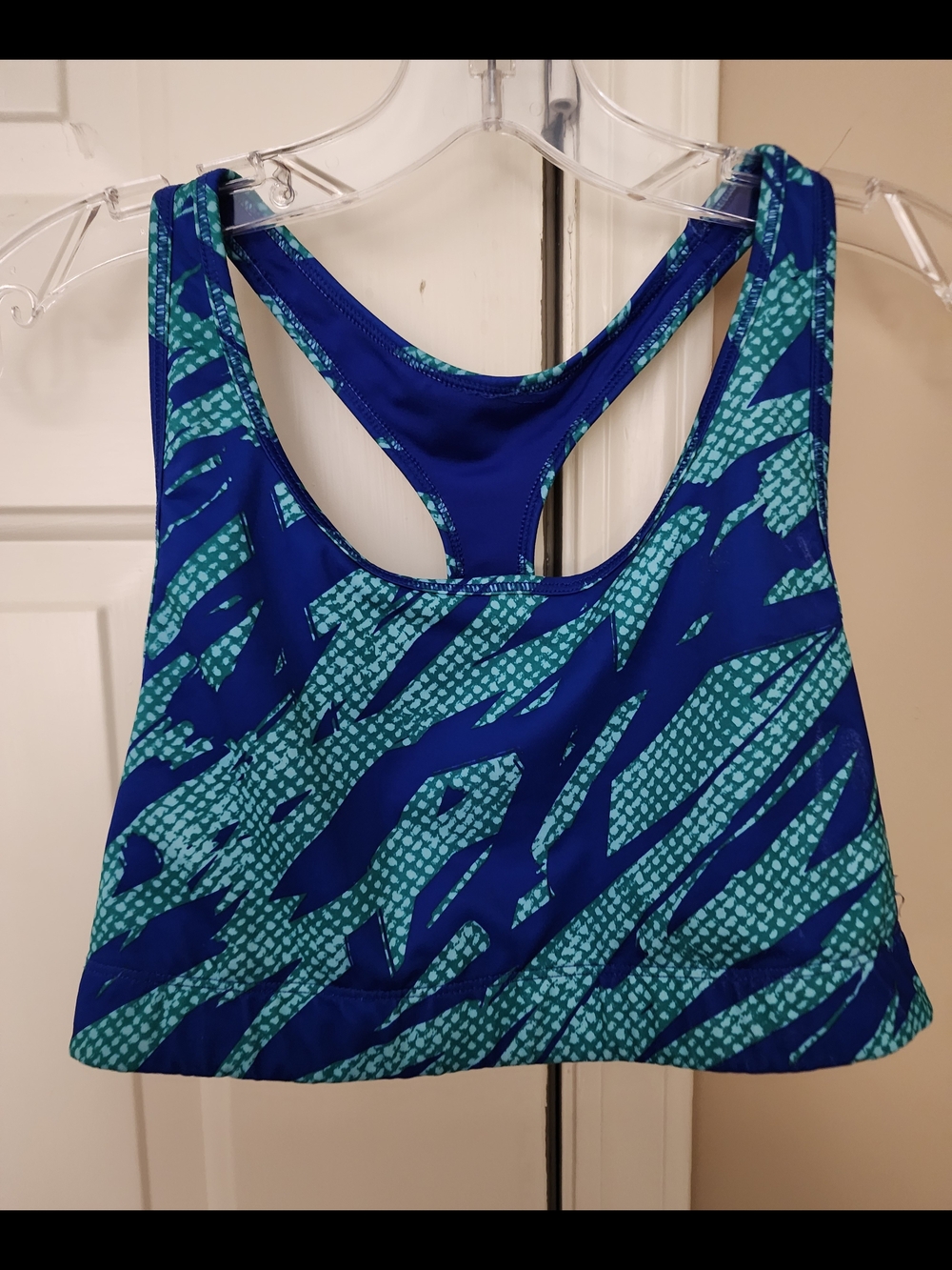 Speedo Blue & Teal Patterned Racerback Swim Top Medium
